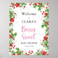 Strawberry Berry Sweet Baby Shower Welcome Poster