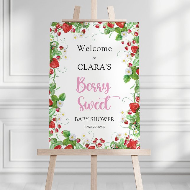 Strawberry Berry Sweet Baby Shower Welcome Poster (Creator Uploaded)