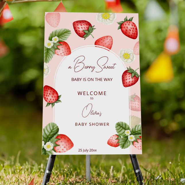 Strawberry  berry sweet baby shower welcome sign (Strawberry berry sweet baby shower welcome sign board personalized entrance decor)