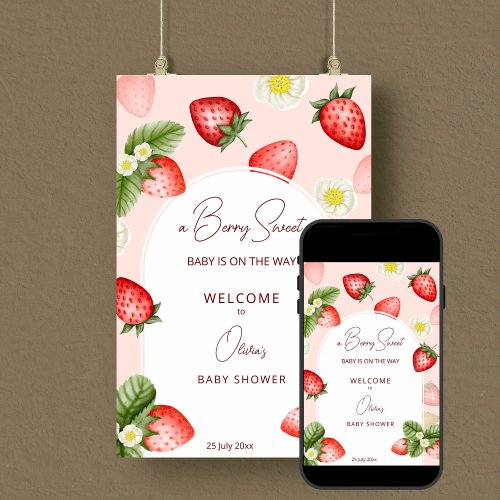 Strawberry  berry sweet baby shower welcome sign