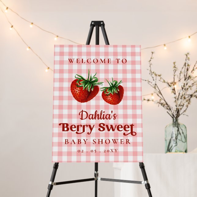 Strawberry Berry Sweet Baby Shower Welcome Sign (In Situ (Stand))