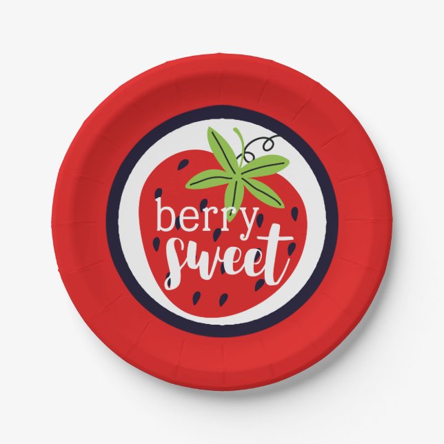 Strawberry Berry Sweet Birthday Baby Girl Kids' Paper Plates (Front)
