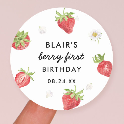 Strawberry Berry Sweet Birthday Favor Classic Round Sticker