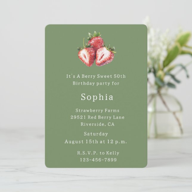 Strawberry Berry Sweet Birthday Invitation (Standing Front)
