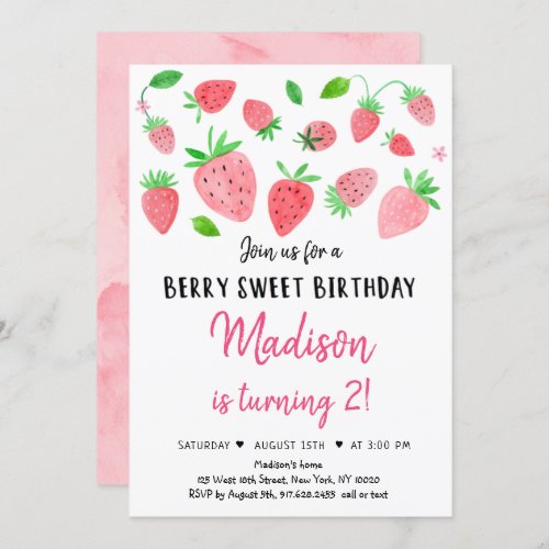 Strawberry Berry Sweet Birthday Invitation