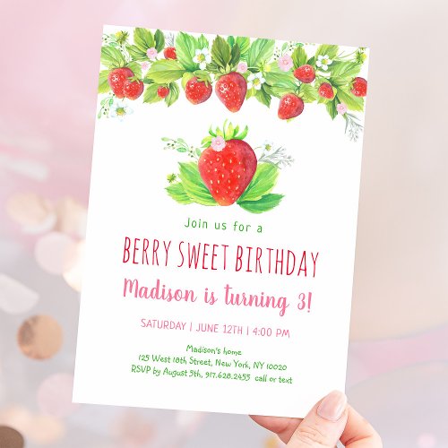 Strawberry Berry Sweet Birthday Invitation