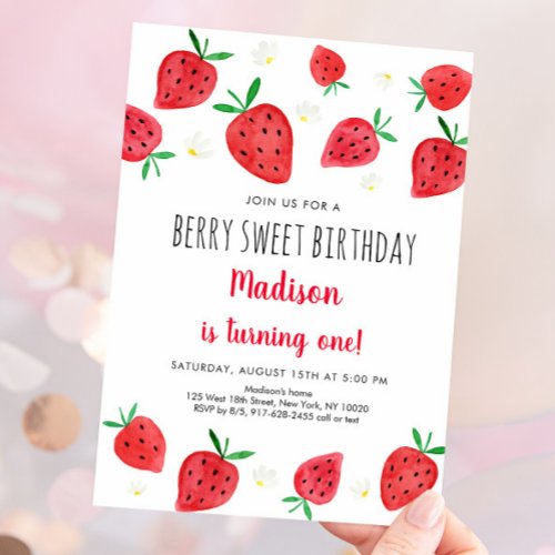 Strawberry Berry Sweet Birthday Invitation