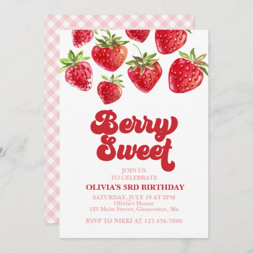 Strawberry Berry Sweet Birthday Invitation