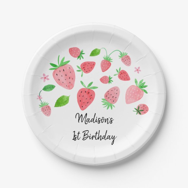Strawberry Berry Sweet Birthday Paper Plates (Front)