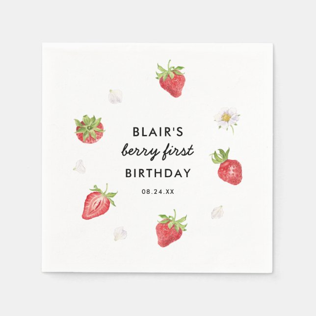 Strawberry Berry Sweet Birthday Party Napkins (Front)