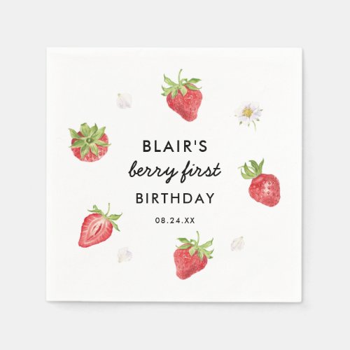 Strawberry Berry Sweet Birthday Party Napkins