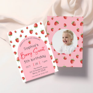 Strawberry Berry Sweet Birthday Photo Invitation