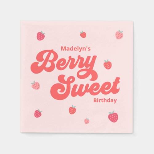 Strawberry Berry Sweet Birthday Summer Invitation Napkins