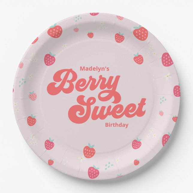 Strawberry Berry Sweet Birthday Summer  Paper Plates (Front)
