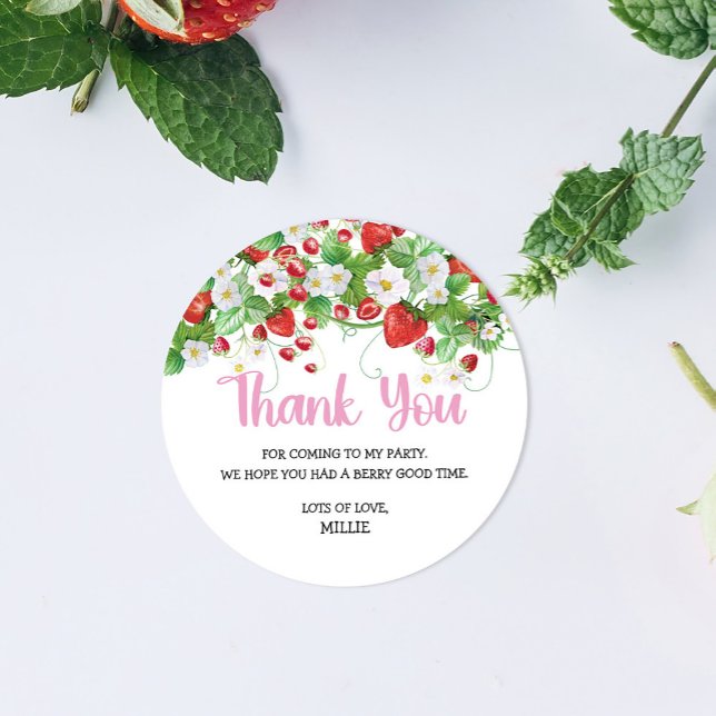 Strawberry Berry Sweet Birthday Thank You Classic Round Sticker (Creator Uploaded)