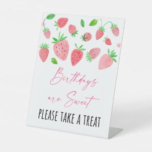 Strawberry Berry Sweet Birthday Treat Pedestal Sign