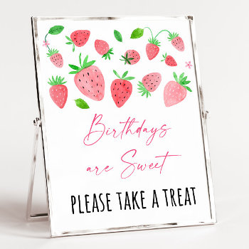 Strawberry Berry Sweet Birthday Treat Sign by LittlePrintsParties at Zazzle