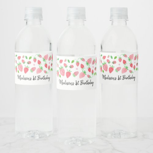 Strawberry Berry Sweet Birthday Water Bottle Label