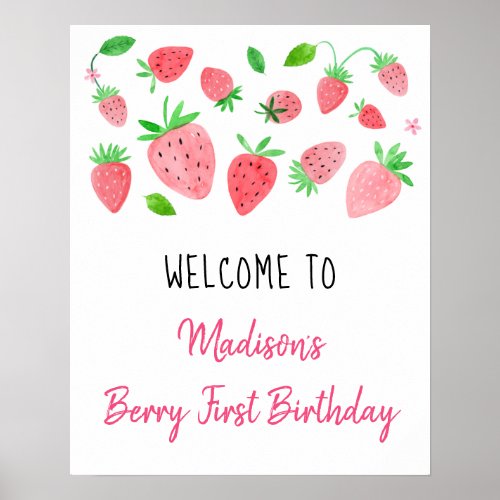 Strawberry Berry Sweet Birthday Welcome Poster