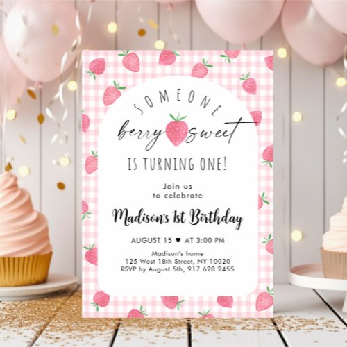 Strawberry Berry Sweet Boho 1st Birthday Invitation