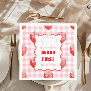 Strawberry Berry Sweet Boho 1st Birthday Napkins