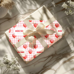 Strawberry Berry Sweet Boho 1st Birthday Wrapping Paper