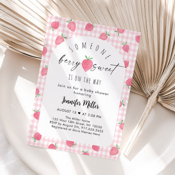 Strawberry Berry Sweet Boho Baby Shower Invitation by LittlePrintsParties at Zazzle