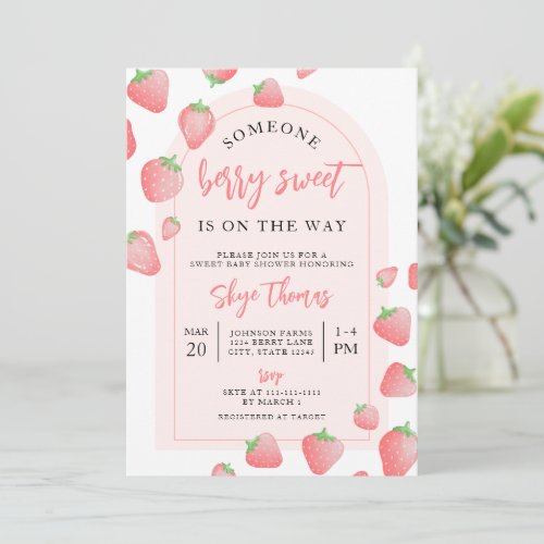 Strawberry Berry Sweet Boho Baby Shower Invitation