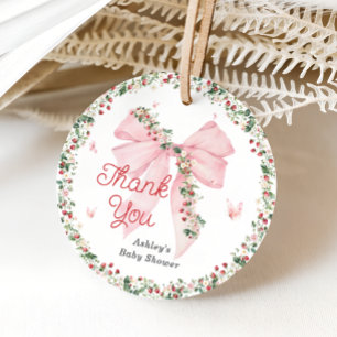 Strawberry Berry Sweet Bow Baby Shower Thank You Favor Tags