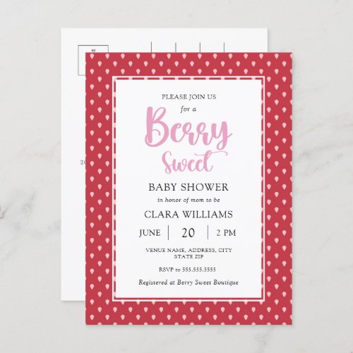 Strawberry Berry Sweet Budget Baby Shower Invitati Invitation Postcard