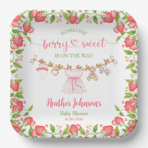 Strawberry Berry Sweet Clothesline Baby Shower Paper Plates