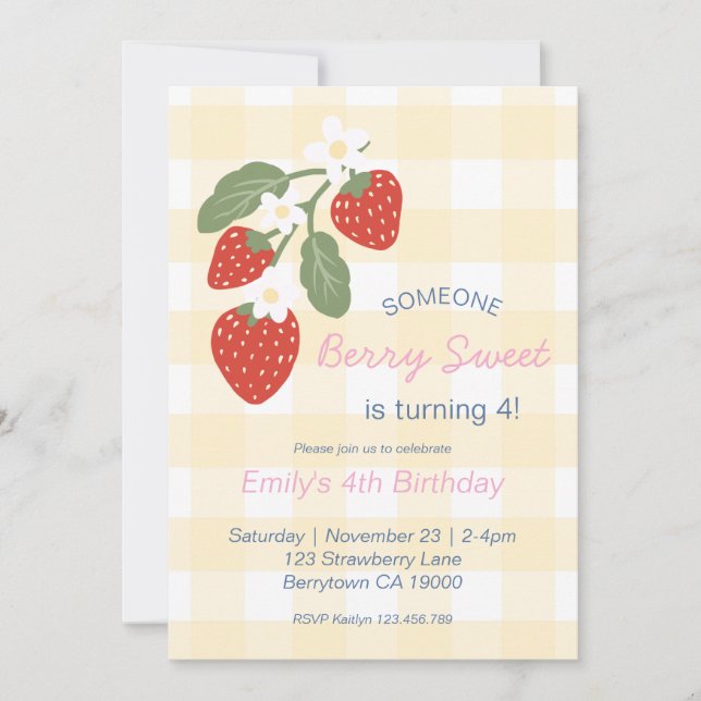 Strawberry Berry Sweet Country Spring Birthday  Invitation (Front)
