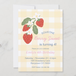 Strawberry Berry Sweet Country Spring Birthday Invitation