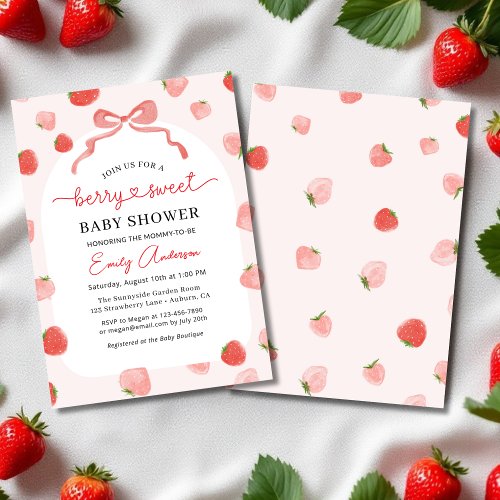Berry Sweet Bow baby shower invitation