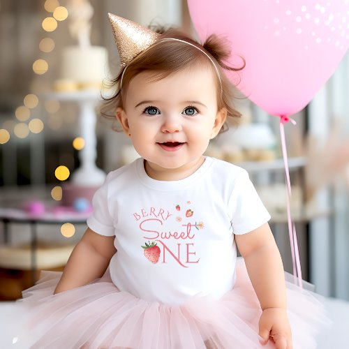 Strawberry Berry Sweet First Birthday Baby  Baby T_Shirt