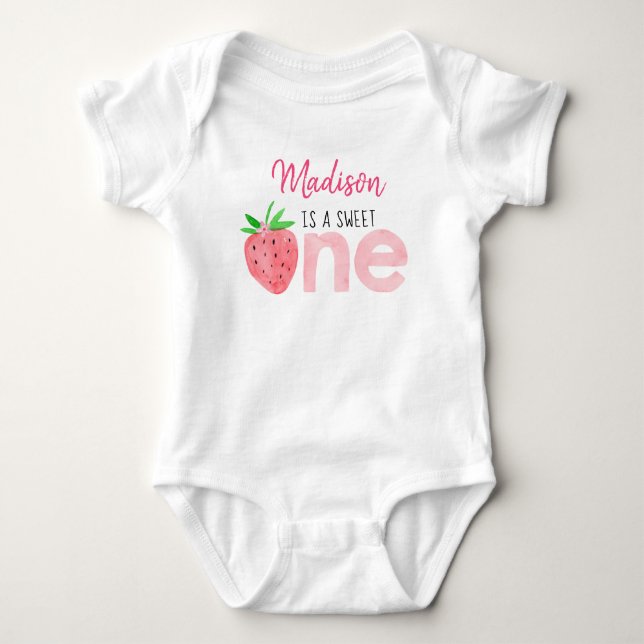 Strawberry Berry Sweet First Birthday Baby Bodysuit (Front)