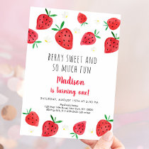 Strawberry Berry Sweet First Birthday Invitation