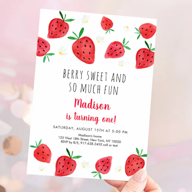 Berry Sweet Strawberry 1st Birthday Decor Set - Backdrop, Balloons, Banners & More For Girl's Party