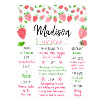 Strawberry Berry Sweet First Birthday Milestone Poster