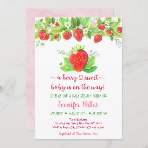 Strawberry Berry Sweet Floral Baby Shower Invitation