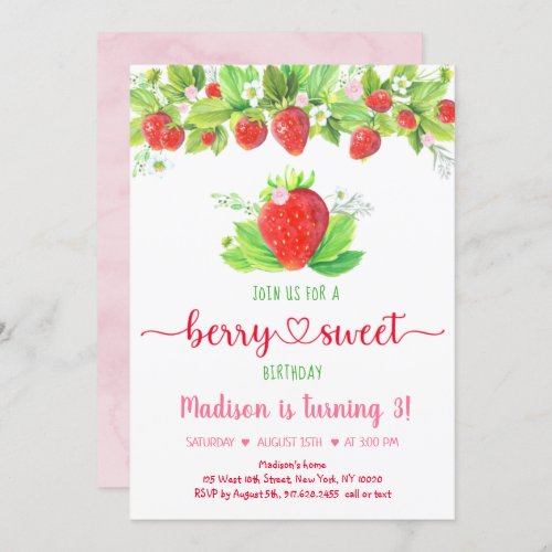 Strawberry Berry Sweet Floral Birthday Invitation