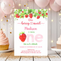 Strawberry Berry Sweet Floral First Birthday Invitation