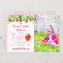 Strawberry Berry Sweet Floral Second Birthday Invitation