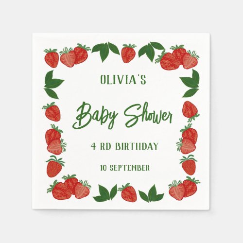 Strawberry Berry Sweet Fruit Fresh Baby Shower Napkins