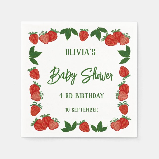 Strawberry Berry Sweet Fruit Fresh Baby Shower Napkins (Front)
