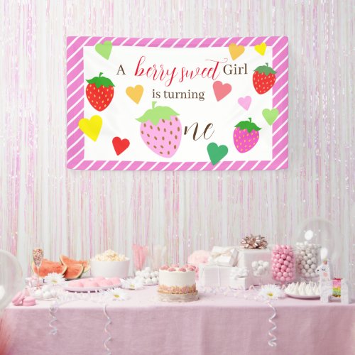Strawberry Berry Sweet Girl Birthday Party Banner