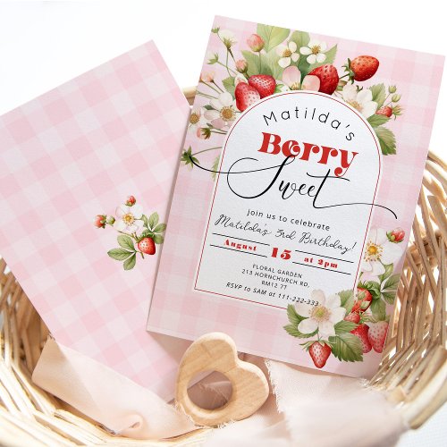 Strawberry Berry Sweet girl birthday party Invitation