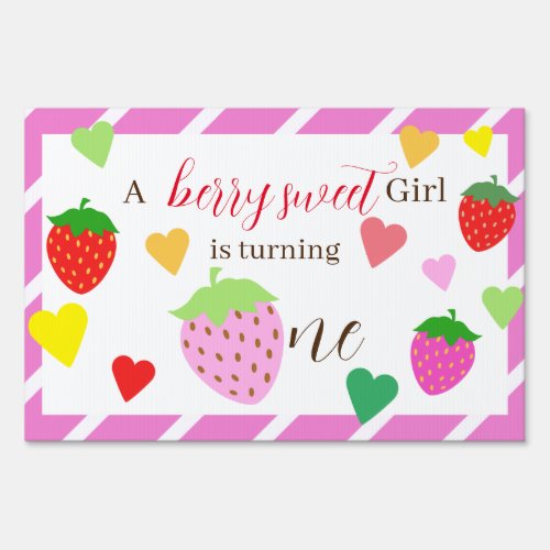 Strawberry Berry Sweet Girl Birthday Party Yard Sign