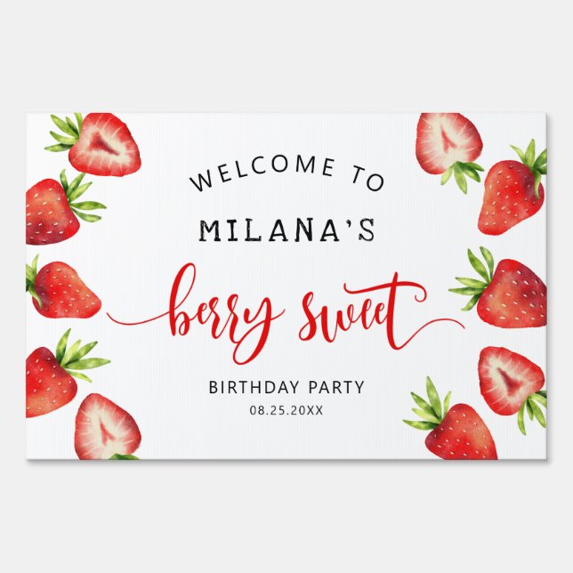 Strawberry Berry Sweet Girl Birthday Sign (Front)