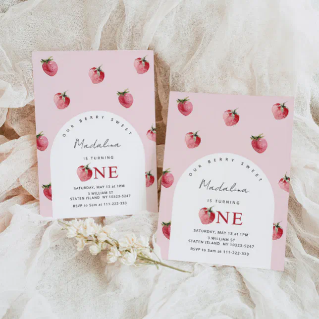 Strawberry Berry sweet girl first birthday Invitation | Zazzle
